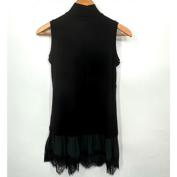 LOGO by Lori Goldstein Sleeveless Tank Tunic Lace Hem Black Womens XXS 2XS - Picture 3 of 10